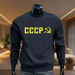Sweat col rond bleu marine CCCP faucille marteau or