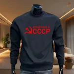 Sweat-shirt avec logo faucille marteau en or sur bleu marine