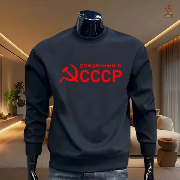 Sweat-shirt avec logo faucille marteau en or sur bleu marine