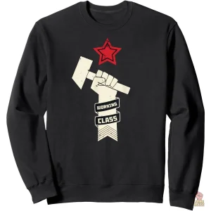 Sweat noir col rond avec étoile rouge, style communiste