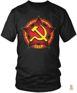 Design graphique d'un T-shirt étoile et faucille rouge