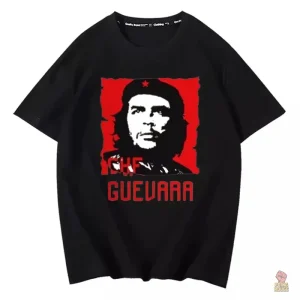 T-shirt à design portrait, couleur rouge vif, style communiste