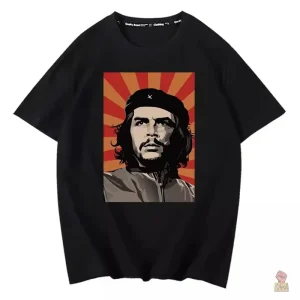 T-shirt révolutionnaire noir avec motif soleil communiste