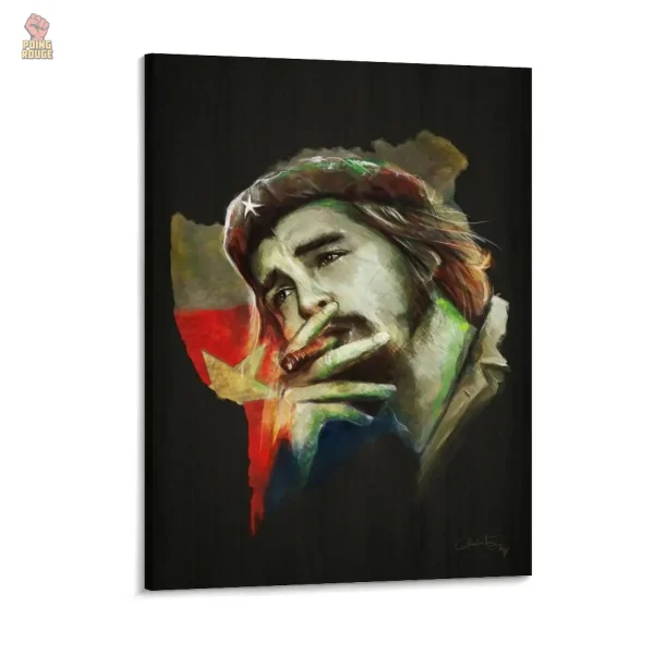toile-che-guevara-aquarelle-fumeur-etoile-cuba-cadree-1 Toile Che Guevara aquarelle cadre étoilé