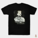 T-shirt noir avec portrait de Staline imprimé en coton