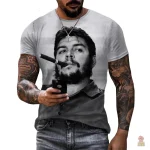 T-shirt Che Guevara noir et blanc avec photo en fond gris 3D
