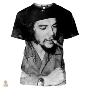 T-shirt Che Guevara noir et blanc avec profil et cigare