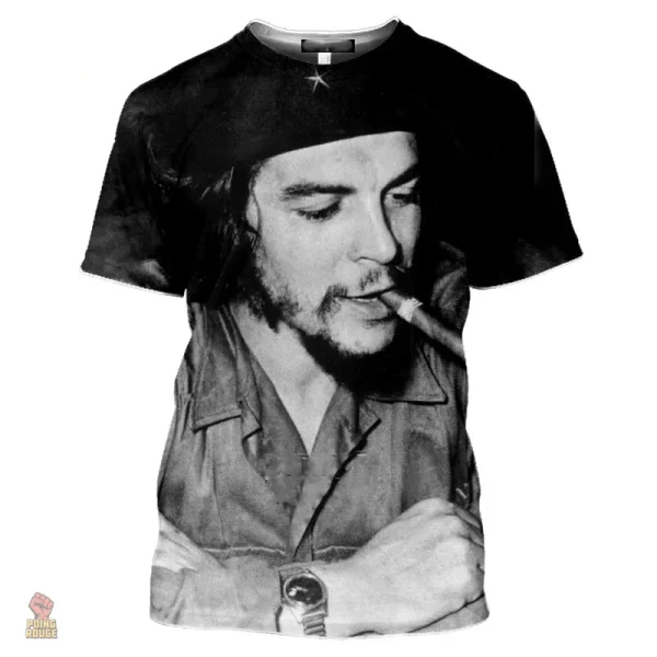 tshirt-che-guevara-cigare-profil-photo-noir-blanc-fond-noir-1 T-shirt Che Guevara noir et blanc avec profil et cigare