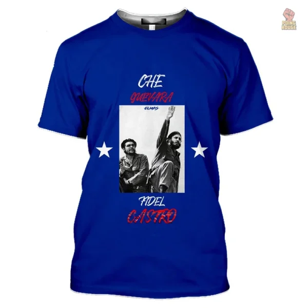 tshirt-che-guevara-fidel-castro-ensemble-cuba-bleu-1 T-shirt Che Guevara et Fidel Castro, design Cuba bleu