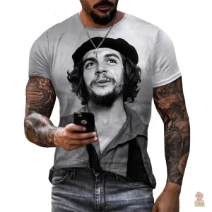 T-shirt Che Guevara noir et blanc avec beret classique