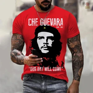 T-shirt multicolore Che Guevara avec design artistique et texte 3D