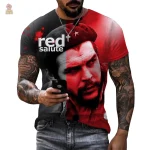 T-shirt Che Guevara rouge et noir avec éclaboussures 3D