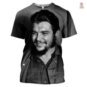 T-shirt portrait Che Guevara noir et blanc souriant