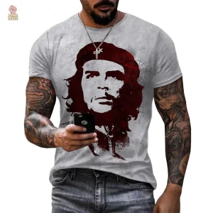 T-shirt Che Guevara bordeaux avec impression 3D grunge