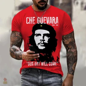 T-shirt grunge Che Guevara en couleur bordeaux, style stencil