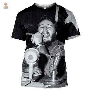 T-shirt noir Fidel Castro avec cigare et drapeau de Cuba