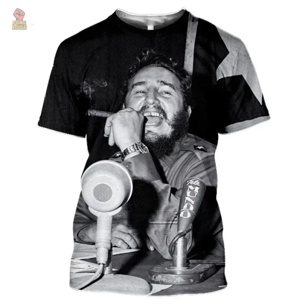 tshirt-fidel-castro-cigare-discours-drapeau-cuba-fond-noir-1 T-shirt noir Fidel Castro avec cigare et drapeau de Cuba