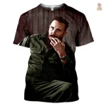 T-shirt Fidel Castro jeune en uniforme militaire sur fond bois