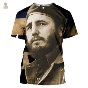 T-shirt Fidel Castro avec portrait en sépia et casquette militaire