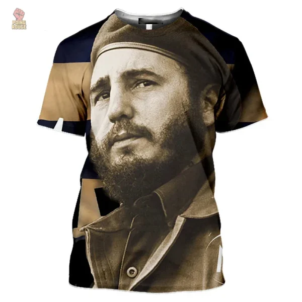 tshirt-fidel-castro-sepia-portrait-casquette-militaire-dore-1 T-shirt Fidel Castro avec portrait en sépia et casquette militaire