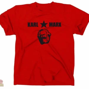T-shirt rouge Karl Marx avec motifs Antifa et URSS