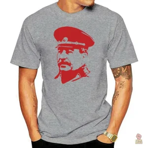 T-shirt été en coton avec motif Staline, style militaire blanc