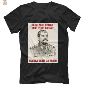 T-shirt noir avec visuel Staline et message "L'ennemi sera vaincu