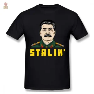 T-shirt taille plus avec portrait de Staline en noir et blanc