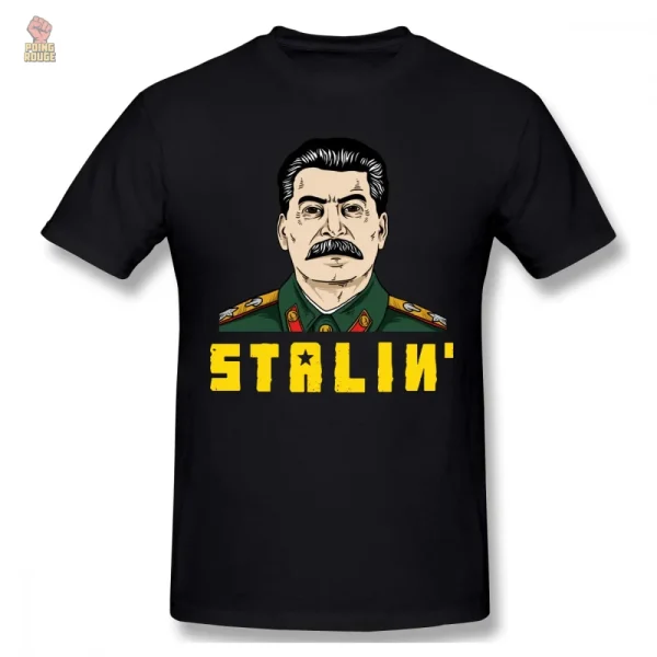 T-shirt taille plus avec portrait de Staline en noir et blanc