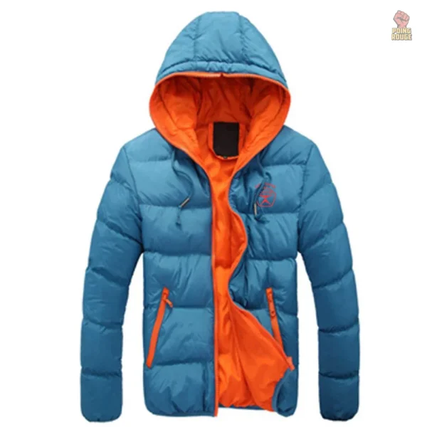 Veste bleue avec accents verts lime, style communiste